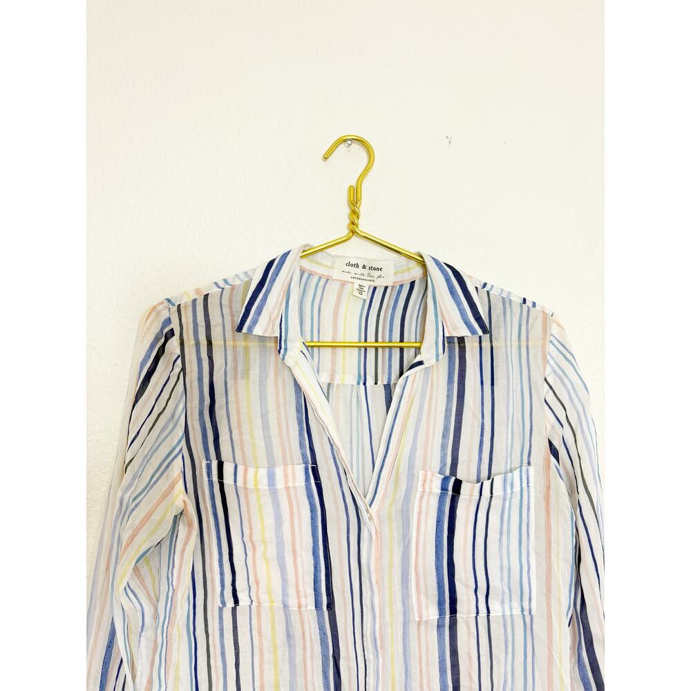 Anthropologie Cloth & Stone Striped Button Down Shirt Size XS Lightweight - Picture 3 of 10